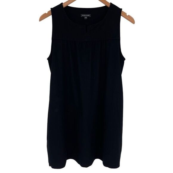 Eileen Fisher Stretch Crepe Tunic Tank Top Notch V-Neck Women Medium Black - Picture 1 of 6